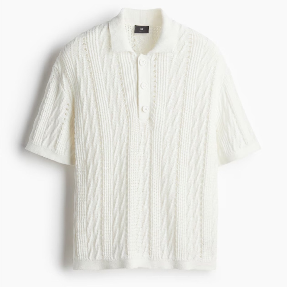 White Large Mens H&M Cotton Polo Shirt